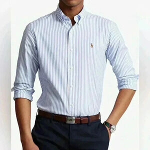 Ralph Lauren Custom Fit Striped Oxford‎ Shirt 100% Cottonm Men’s Sz XXL Preppy